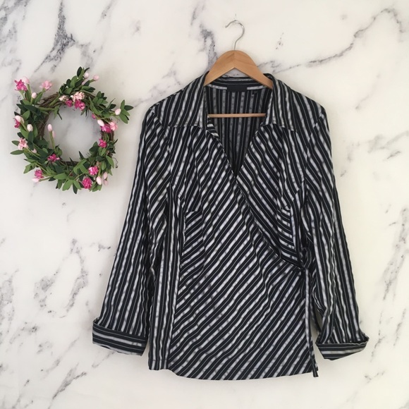 Avenue Tops - {3/$25} Avenue Striped Long Sleeve Wrap Top